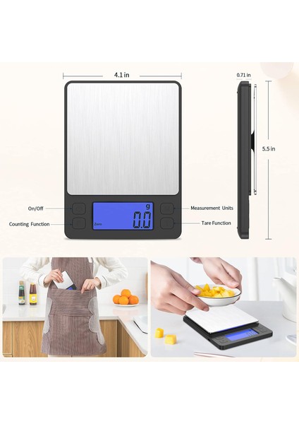 Dijital Gıda Terazisi, Yiyecek Onsu ve Gramı Için Mutfak Terazisi Pişirme, Pişirme, Takı, Dara Fonksiyonu Için Yüksek Doğruluk Mini Gram Ölçeği, 2 Tepsi, LCD Ekran (Yurt Dışından)