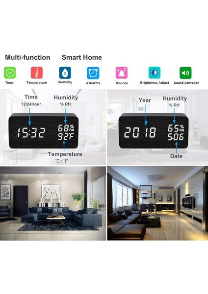 Ahşap Dijital Çalar Saat Modern Ahşap Erteleme Saati Elektronik Masa Saati LED Ekran Zaman Sıcaklık Nem Ses Kontrolü 3 Alarm Ev Için 3 Parlaklık Çocuk Yatak Odası Ofis (Siyah, Beya (Yurt Dışından) fiyatları