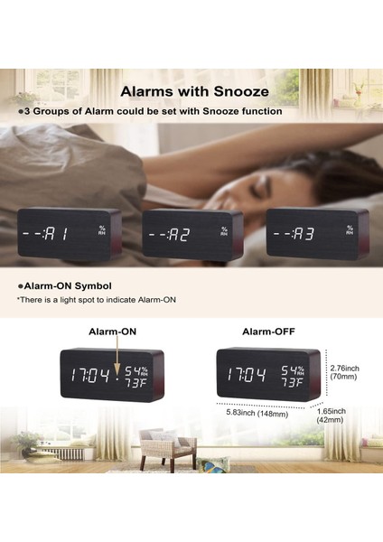 Ahşap Dijital Çalar Saat Modern Ahşap Erteleme Saati Elektronik Masa Saati LED Ekran Zaman Sıcaklık Nem Ses Kontrolü 3 Alarm Ev Için 3 Parlaklık Çocuk Yatak Odası Ofis (Siyah, Beya (Yurt Dışından) modelleri