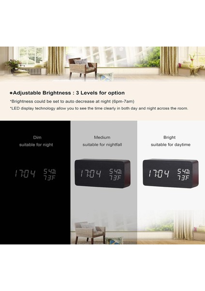 Ahşap Dijital Çalar Saat Modern Ahşap Erteleme Saati Elektronik Masa Saati LED Ekran Zaman Sıcaklık Nem Ses Kontrolü 3 Alarm Ev Için 3 Parlaklık Çocuk Yatak Odası Ofis (Siyah, Beya (Yurt Dışından) fırsatları