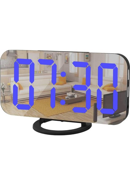 Dijital Çalar Saat, Ayna Yüzeyli LED Elektronik Saat, USB Şarjlı, Erteleme Modeli, Otomatik/özel Parlaklık, Ofis Masası Yatak Odası Komodin(Siyah-Mavi) (Yurt Dışından)