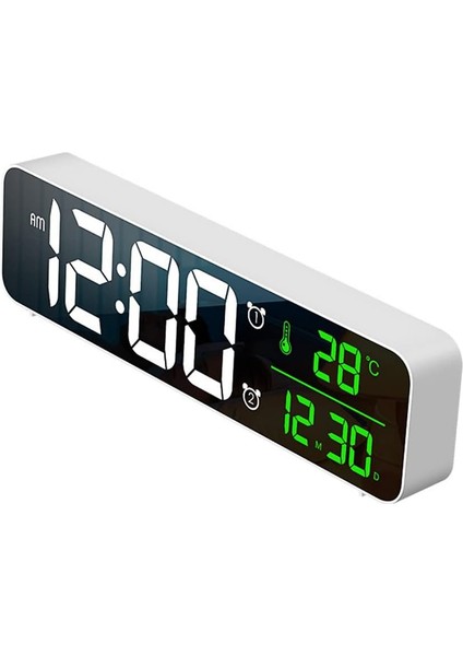 10 Inç Büyük Boy LED Çalar Saat, Büyük Dijital Saat Göstergesi, Elektronik Saat Aynası, Erteleme Fonksiyonlu, Modern Ev Yatak Odası Dekorasyonu (Beyaz) (Yurt Dışından)