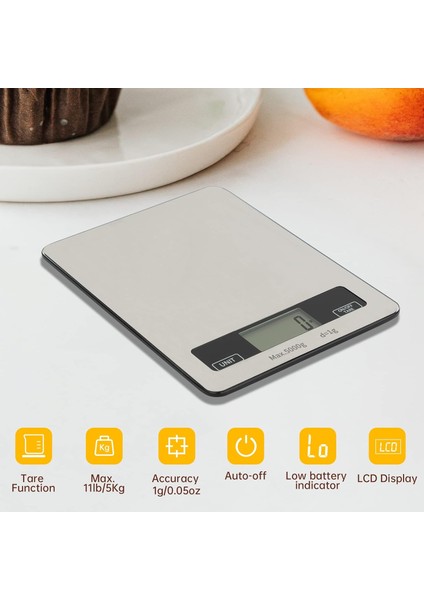 Dijital Mutfak Terazisi, Paslanmaz Çelik Gıda Terazisi 11LB 1G/0.05OZ Hassas Mezuniyet Ağırlığı Gram ve Ons Yemek Pişirmek Için Temperli Cam Terazisi Kanca Tasarımlı LCD Ekran (Yurt Dışından) fırsatları