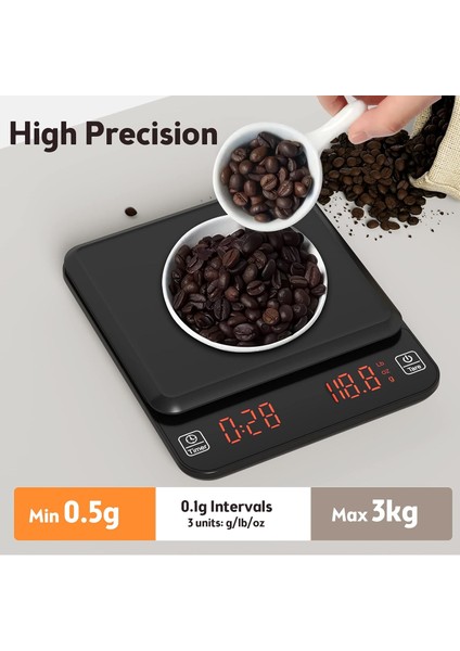Kahve Terazisi - Zamanlayıcılı Dijital Mutfak Terazisi, 0,1g Yüksek Hassasiyetli Damla Espresso Terazisi, 3000 Gram/led Ekran (Yurt Dışından)