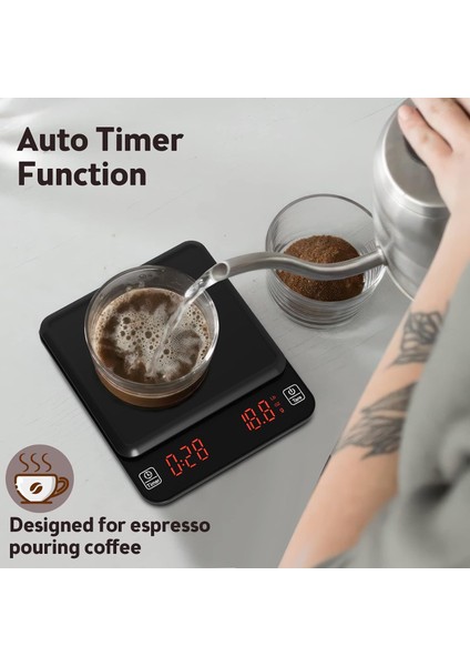 Kahve Terazisi - Zamanlayıcılı Dijital Mutfak Terazisi, 0,1g Yüksek Hassasiyetli Damla Espresso Terazisi, 3000 Gram/led Ekran (Yurt Dışından)