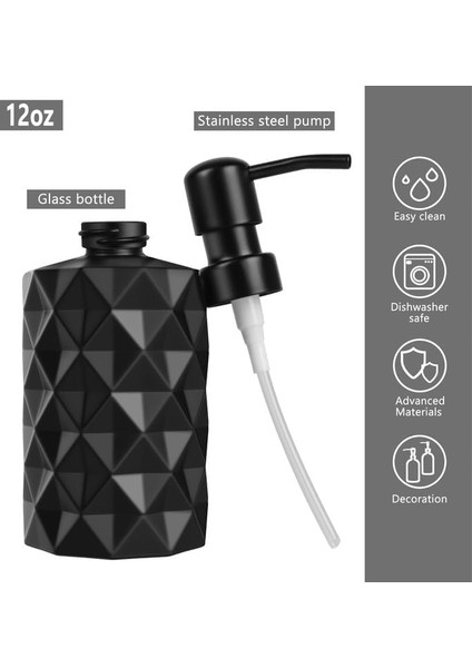 Hunili 12 Oz Mat Cam Sabunluk, Paslanmaz Çelik Pompalı Siyah El Sabunu Dispenserleri, Banyo Mutfak Doldurulabilir Losyon Dispenseri Şampuan Için Sıvı Kabı (Yurt Dışından) fiyatları