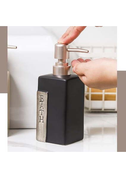 Banyo Için Seramik El Sabunu Dispenseri, Mutfak Lavabosu Için Altın Sabunluk Altın Pompalı Doldurulabilir Sıvı El Sabunu Dispenseri Klasik ve Zamansız Tasarım 13.5oz (Siyah Kare) (Yurt Dışından)
