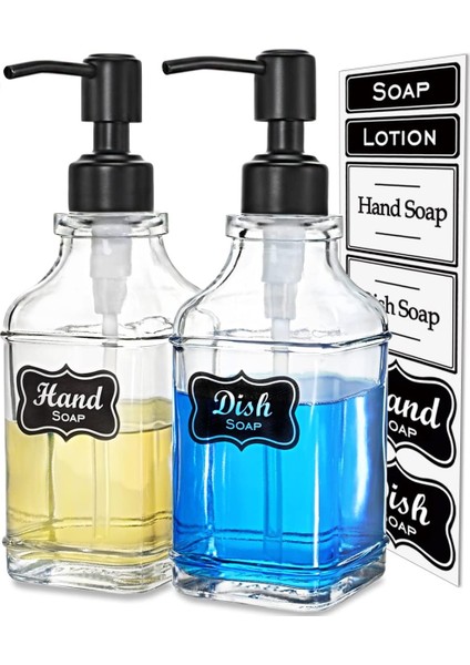 Paslanmaz Siyah Lekeli 2 Paket Sabunluk 304 Paslanmaz Çelik Pompa, 10 Adet Çıkartmalı Şık El Sabunu Dispenseri, Mutfak ve Banyo Için Doldurulabilir Cam Sabunluk. (Yurt Dışından)