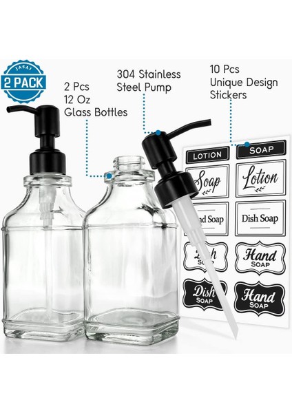 Paslanmaz Siyah Lekeli 2 Paket Sabunluk 304 Paslanmaz Çelik Pompa, 10 Adet Çıkartmalı Şık El Sabunu Dispenseri, Mutfak ve Banyo Için Doldurulabilir Cam Sabunluk. (Yurt Dışından) fiyatları