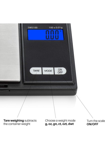 Dijital Cep Gram Ölçeği, 100G x 0.01G Dijital Gram Ölçeği, Takı Terazisi, Gıda Terazisi, Mutfak Terazisi Siyah, Pil Dahil (Yurt Dışından)