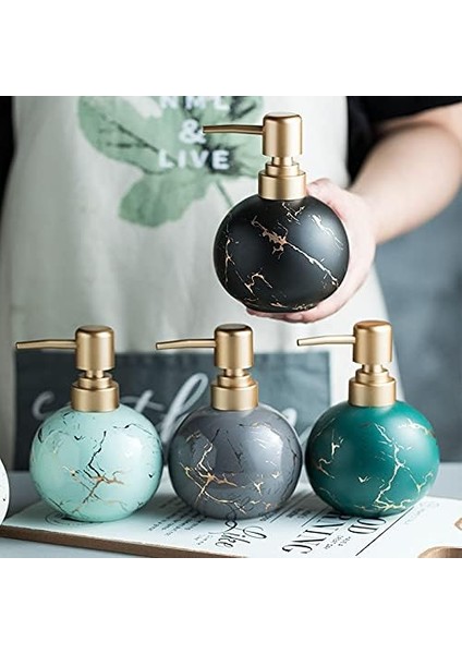 Banyo Veya Mutfak Için Altın Sabunluk, Sevimli Mermer Yuvarlak Seramik Losyon Şişesi, Paslanmaz Pompa (Siyah) (Yurt Dışından) fırsatları