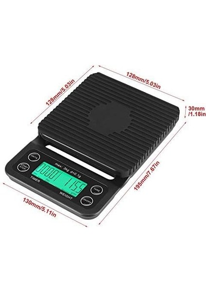 3kg/0.1g Elektronik LCD Dijital Mutfak Gıda Ölçeği Zamanlayıcı ile Damla Kahve Tartı (Yeşil) (Yurt Dışından)