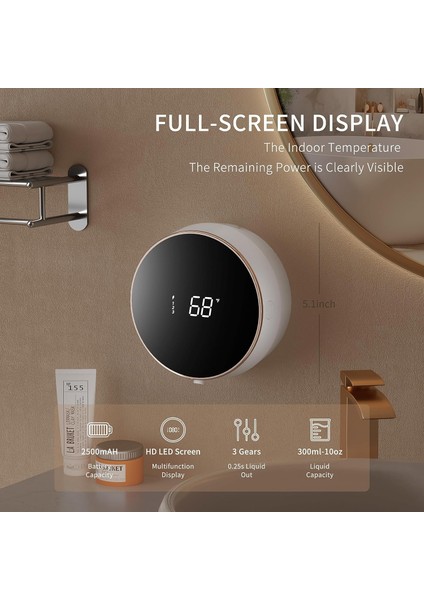 Otomatik Sabunluk Duvara Monte Sıvı Sabunluk Fotoselli Şarj Edilebilir Sabunluk Hd LED Ekran Ipx5 Su Geçirmez Oto Elektrikli El Sabunu Dispenseri Fotoselli Sabun Dispe (Yurt Dışından) fırsatları