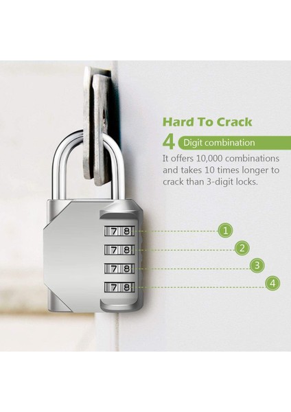 Şifreli Kilit, 4 Haneli Şifreli Asma Kilit, Su Geçirmez Kapı Kilidi, Soyunma, Spor Salonu, Çantalar, Alet Kutusu, Okul Için Sıfırlanabilir Kombinasyon Kilidi, 2 Paket - Gümüş (Yurt Dışından) fiyatları