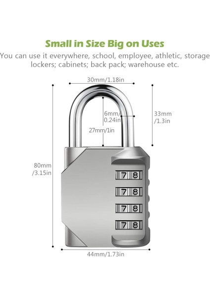 Şifreli Kilit, 4 Haneli Şifreli Asma Kilit, Su Geçirmez Kapı Kilidi, Soyunma, Spor Salonu, Çantalar, Alet Kutusu, Okul Için Sıfırlanabilir Kombinasyon Kilidi, 2 Paket - Gümüş (Yurt Dışından) fırsatları