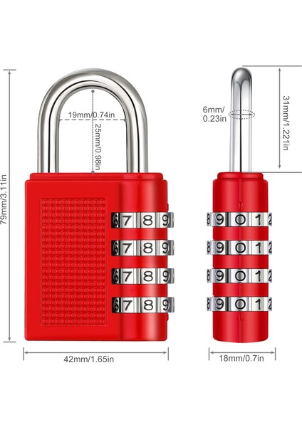 Şifreli Kilit, 4 Haneli Şifreli Asma Kilit Dış Mekan, Okul Kilidi, Spor Salonu Kilidi (Kırmızı) (Yurt Dışından)
