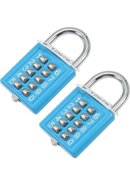 2 Adet 10 Haneli Kombinasyon Asma Kilit Basma Düğmesi Kilidi Soyunma Spor Salonu, Kasa, Çekmece, Araç Kutusu Mavi (Yurt Dışından)