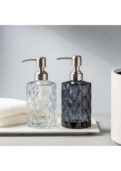 Mutfak Için 12 Oz Sabunluk, Banyo - Paslanmaz Çelik Pompalı Doldurulabilir Yıkama El Sıvısı Şeffaf Cam Şişe, Kaplar Için Ideal, Bulaşık Deterjanı, Uçucu Yağ, Şampuan Lotosu (Yurt Dışından) fırsatları
