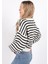 23K0345K1 Kadın Çizgili Crop Kazak 2