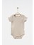 Bisiklet Yakalı Pamuklu Kahverengi ve Bej Unisex Basic Kısa Kollu Çıtçıtlı 2’li Bebek Badi 2