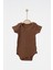 Bisiklet Yakalı Pamuklu Kahverengi ve Bej Unisex Basic Kısa Kollu Çıtçıtlı 2’li Bebek Badi 3