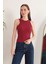 Kaşkorse Kumaş Halter Yaka Kadın Bluz-Bordo 1