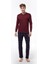 Erkek Bordo Ekoseli V Yaka Uzun Kollu Kışlık Pijama Takımı 6014 1