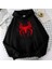 Red Spider Web Baskılı Siyah Oversize Kapüşonlu Sweatshirt 2