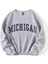 Michigan Baskılı Gri Unisex Oversize Bisiklet Yaka Sweatshirt 1