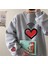 Heart Signal Baskılı Gri Oversize Bisiklet Yaka Sweatshirt 1
