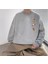 Space Things Baskılı Gri Oversize Bisiklet Yaka Sweatshirt 1