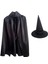 Hallowen Cadılar Bayramı Siyah Çocuk Cadı Şapkası ve Pelerin (90 cm ) Set 9-14 Yaş 1