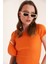 Kaşkorse Kumaş Kısa Kol Basic Kadın Bluz-Oranj 1
