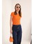 Kaşkorse Kumaş Kısa Kol Basic Kadın Bluz-Oranj 2
