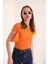 Kaşkorse Kumaş Kısa Kol Basic Kadın Bluz-Oranj 3