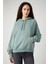 Relaxed Fit Geniş Kesim  Pamuk Kapüşonlu Yeşil Sweatshirt 1