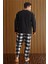 Siyah Beyaz Ekose Desenli polar erkek pijama takımı 3