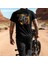 Chopper Style Motorcycle Illustratif Tasarım Baskılı Bisiklet Yaka 100% Pamuklu Tişört Siyah 1