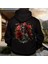 Skull Rose Illüstratif Baskılı Oversize Hoodie Sweatshirt Siyah 1