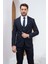 Lacivert Çizgili Slim Fit Yelekli Erkek Takım Elbise 3
