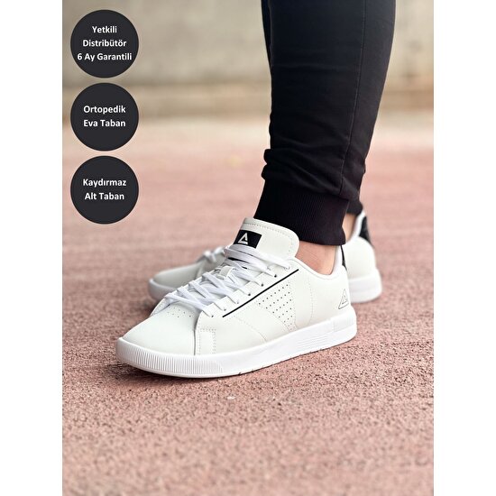 Peak Unisex Beyaz Desenli Kaymaz Taban Ortopedik Garantili Rahat Hafif Günlük Deri Yürüyüş Koşu Sneaker Spor Ayakkabı