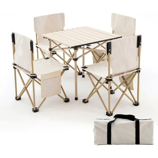 Etravel Premium 4'lü Katlanır Masa Sandalye Seti 4 Sandalye+1 Masa Katlanılabilir