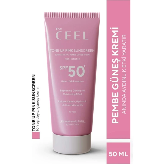 The Ceel Spf 50+ Tone Up Pink Sunscreen Ton Eşitleyici Yüz Güneş Kremi 50 ml