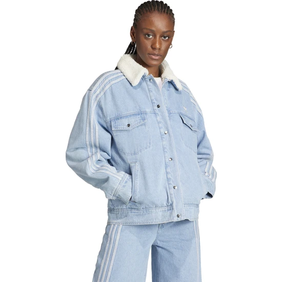 Adidas Açık Mavi Kadın Dik Yaka Denim Ceket Is5250-Denım Jacket