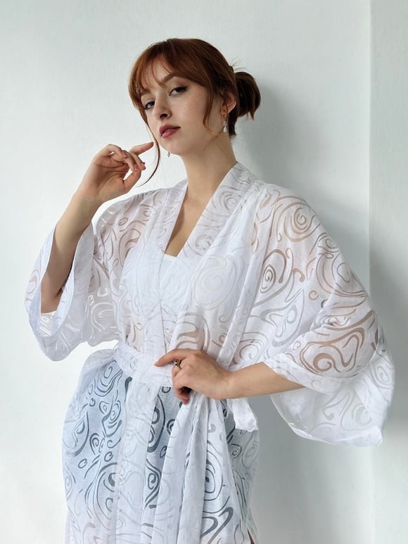 Retrobird Yakma Transparan Kumaş Kimono Kadın Beyaz görsel 3