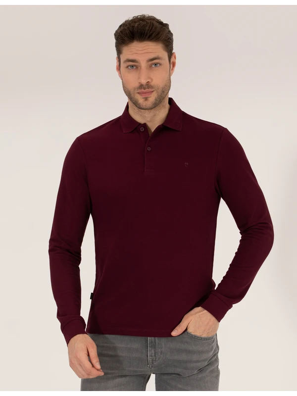 Pierre Cardin Erkek Bordo Slim Fit Basic Sweatshirt 50276035-VR014