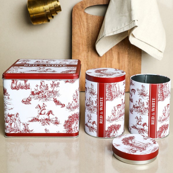 Sarkap Red&White Seri - 3'lü Set - 2'li Metal Saklama Kabı, Köşeli