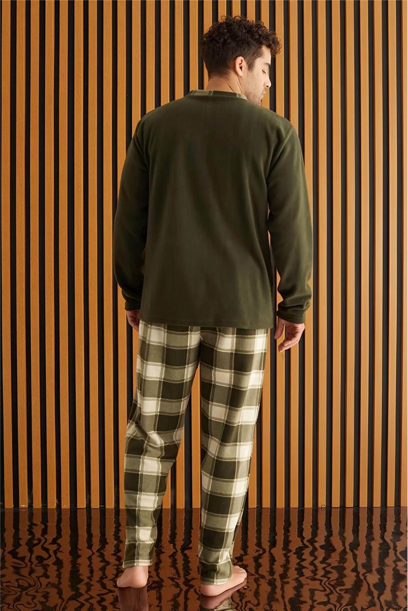 Pijama Evi Yeşil Beyaz Ekose Desenli Polar Erkek Pijama Takımı Regular Siluete Sahip görsel 6