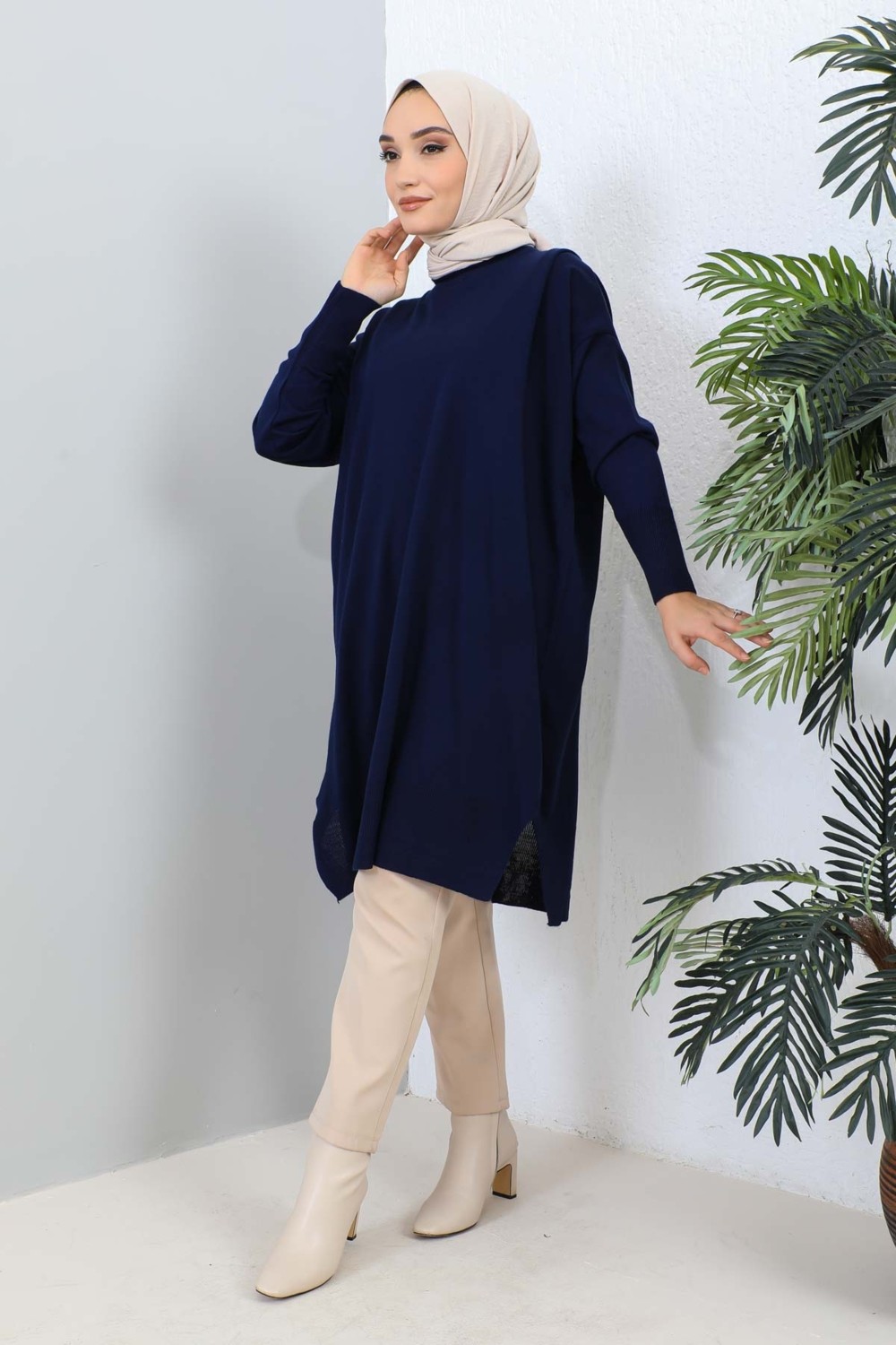 İmaj Butik Vizon Bisiklet Yaka Merserize Salaş Triko Tunik görsel 6