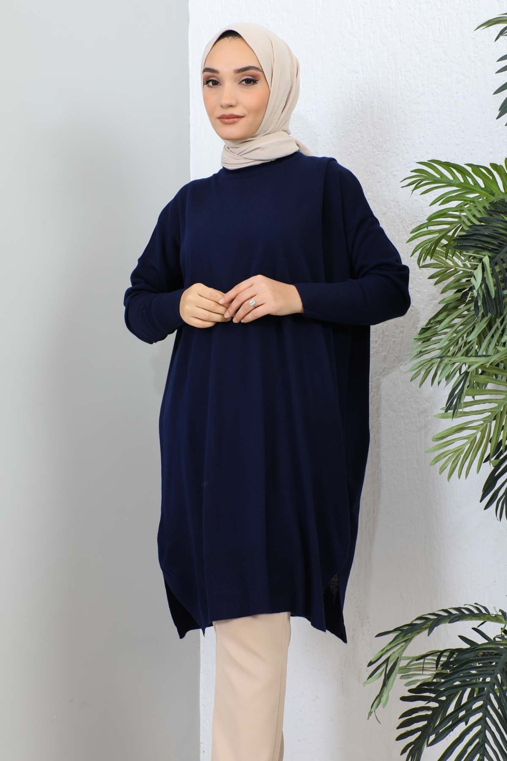 İmaj Butik Vizon Bisiklet Yaka Merserize Salaş Triko Tunik görsel 7